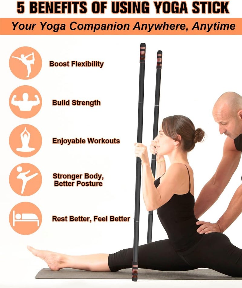 Queension 5ft Yoga Stick – Heavy-Duty Steel Adjustable Stretching Bar for Mobility, Flexibility & Balance. Multi-Functional Fitness Pole with 4 Steel Rods & Comfort Foam Grips - Image 5